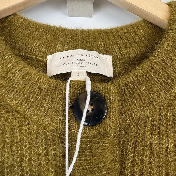 NWT Sezane Othello Sweater Cardigan Olive Green Sz L - Picture 2 of 8